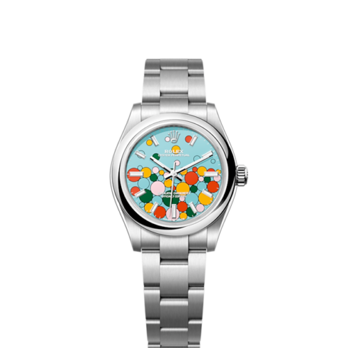Rolex Oyster Perpetual 31, Turquoise blue, Celebration motif, Oystersteel, 31mm, Ref# 277200-0010